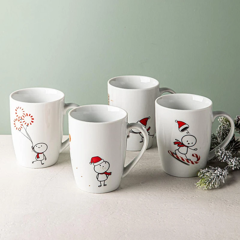 KSP Christmas Decal 'Simon' Porcelain Mug - Set of 4