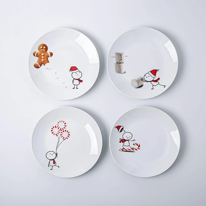 KSP Christmas Decal 'Simon' Porcelain Side Plate - Set of 4