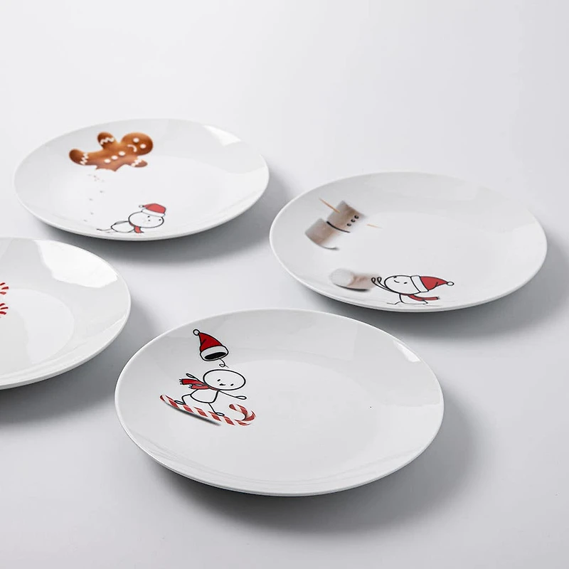 KSP Christmas Decal 'Simon' Porcelain Side Plate - Set of 4