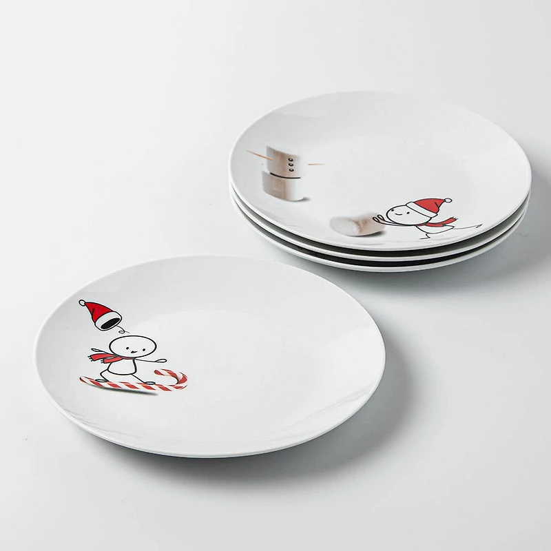 KSP Christmas Decal 'Simon' Porcelain Side Plate - Set of 4