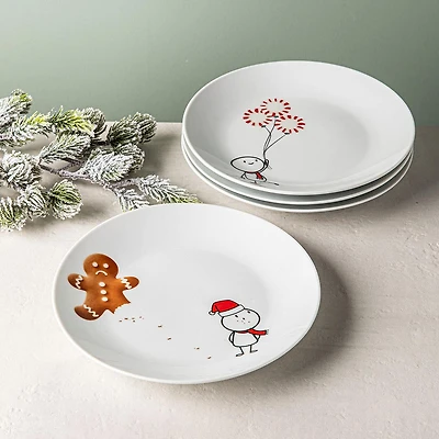 KSP Christmas Decal 'Simon' Porcelain Side Plate - Set of 4