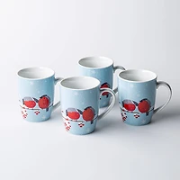 KSP Christmas Decal 'Snowberry Songbirds' Porcelain Mug - Set of 4