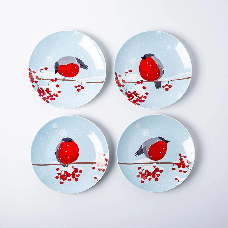 KSP Christmas Decal 'Snowberry Songbirds' Porcelain Side Plate - Set/4