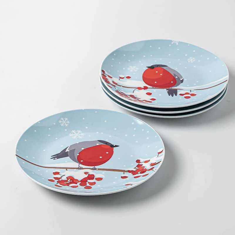 KSP Christmas Decal 'Snowberry Songbirds' Porcelain Side Plate - Set/4
