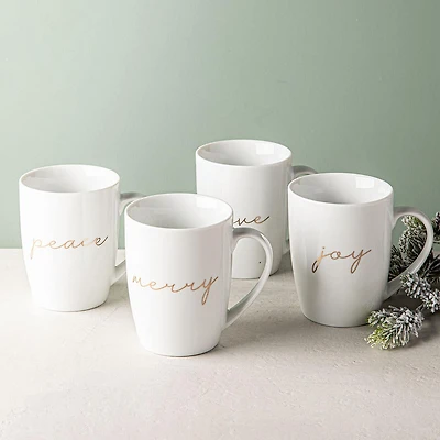 KSP Christmas Decal 'Peace' Porcelain Mug - Set of 4