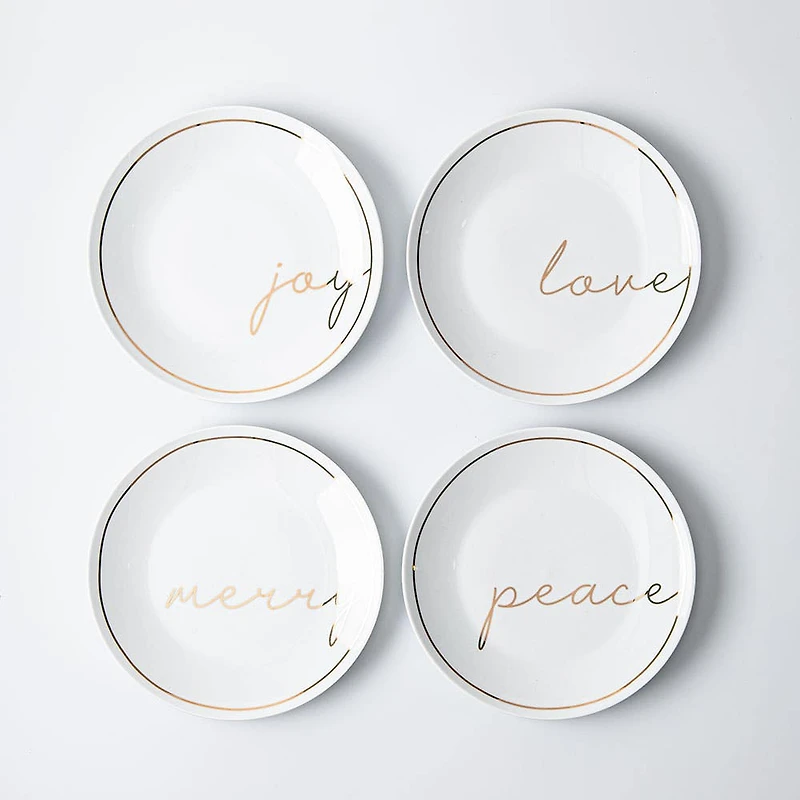 KSP Christmas Decal 'Peace' Porcelain Side Plate - Set of 4