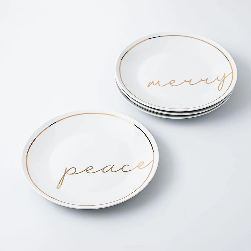 KSP Christmas Decal 'Peace' Porcelain Side Plate - Set of 4