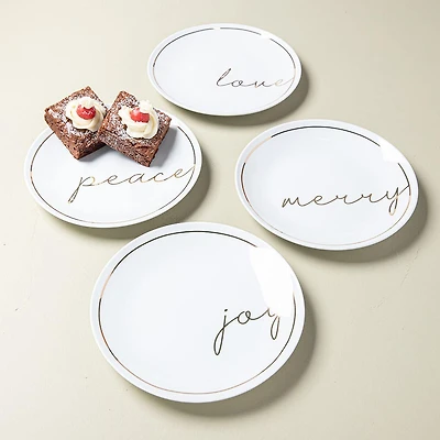 KSP Christmas Decal 'Peace' Porcelain Side Plate - Set of 4