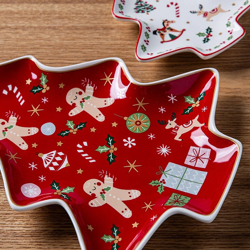 KSP Christmas Tradition 'Christmas Tree' Ceramic Platter - Set of 2