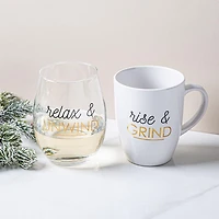 KSP Inspo 'Grind/Unwind' Mug and Glass Gift Set - Set of 2