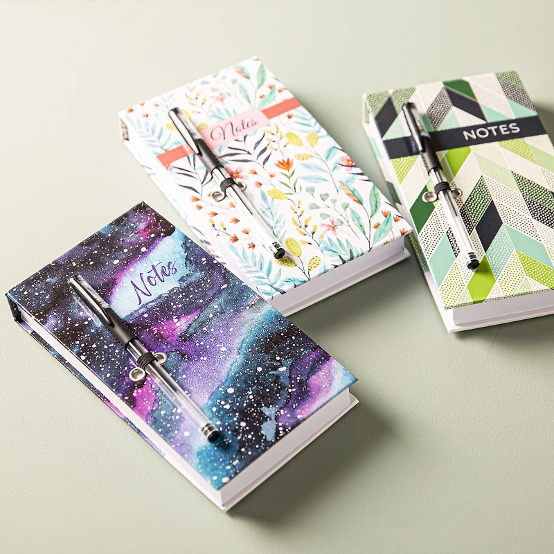 Peach Memo 'Green Chevron/Floral/Celestial' Notepad with Pen (Asstd.)