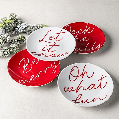 KSP Christmas Cheers 'Festive Cheer' Porcelain Cocktail Plate - Set/4