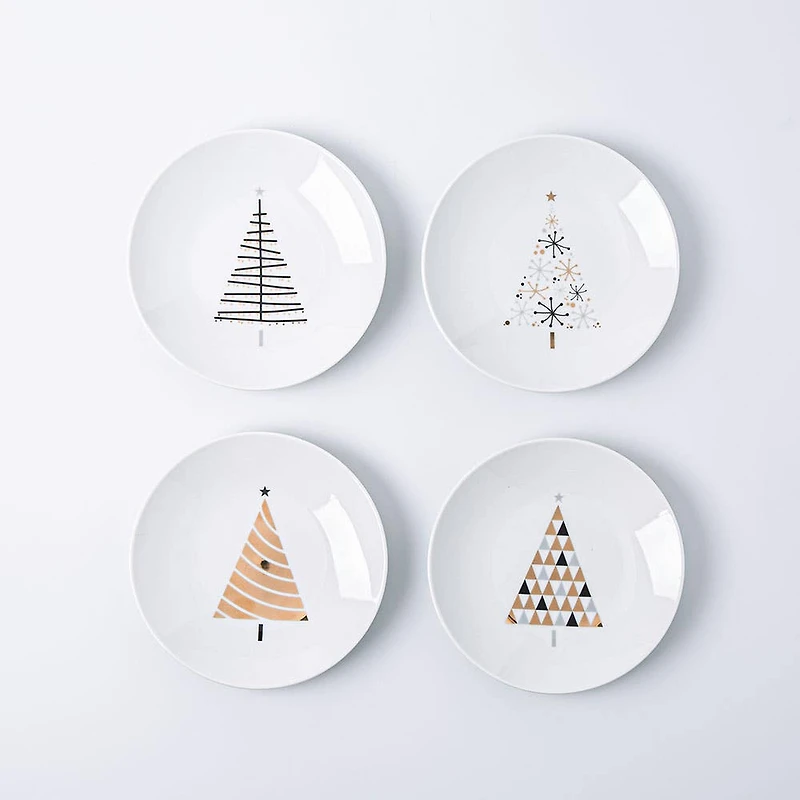 KSP Christmas Cheer 'Festive Forest' Porcelain Cocktail Plate - Set/4