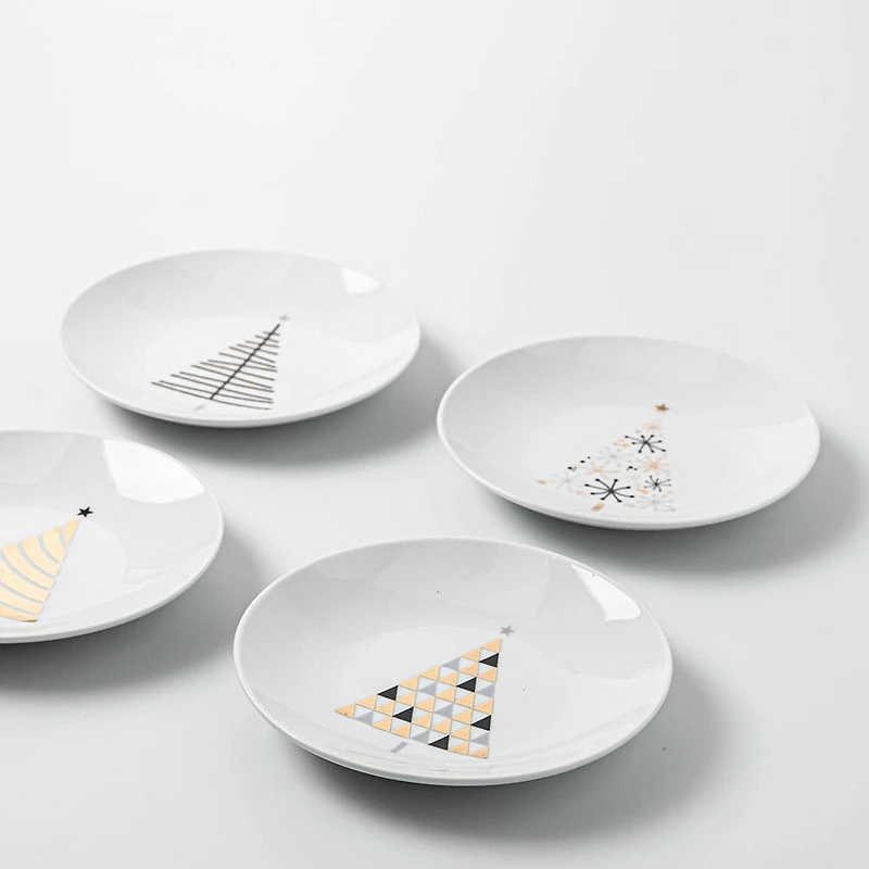 KSP Christmas Cheer 'Festive Forest' Porcelain Cocktail Plate - Set/4