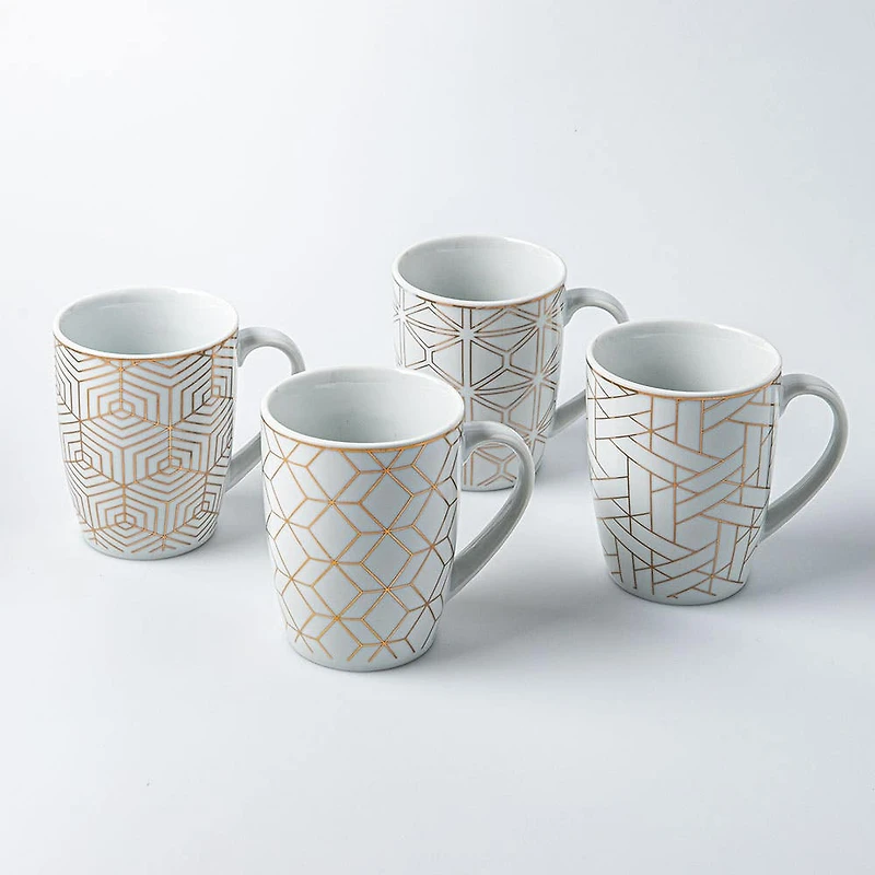 KSP Decal 'Geometric' Porcelain Mug - Set of 4 (Multicolour)