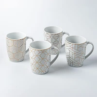 KSP Decal 'Geometric' Porcelain Mug - Set of 4 (Multicolour)