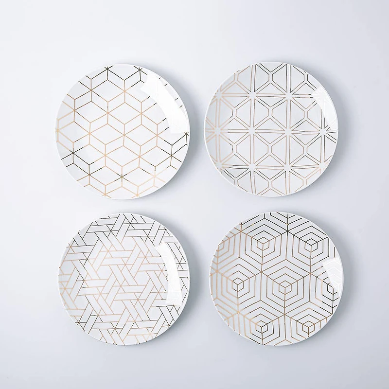 KSP Decal 'Geometric' Porcelain Side Plate - Set of 4