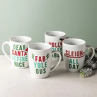 KSP Christmas Decal 'Holiday Humour' Porcelain Mug - Set of 4