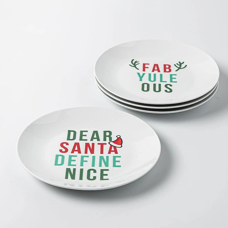 KSP Christmas Decal 'Holiday Humour' Porcelain Side Plate - Set of 4