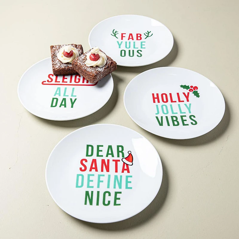 KSP Christmas Decal 'Holiday Humour' Porcelain Side Plate - Set of 4