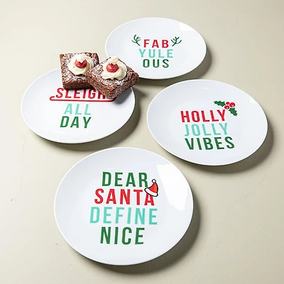 KSP Christmas Decal 'Holiday Humour' Porcelain Side Plate - Set of 4