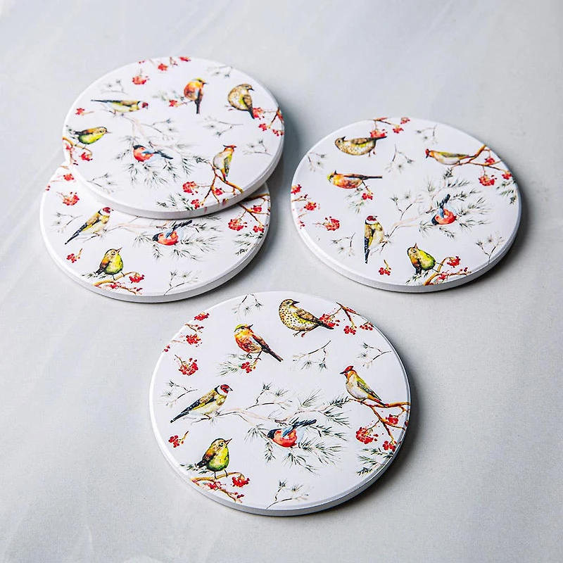 KSP Ceramica 'Oiseaux' Printed Ceramic Coaster - Set/4