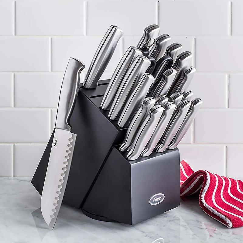 Oster Baldwyn Wood Knife Block with Knives - Set of 22