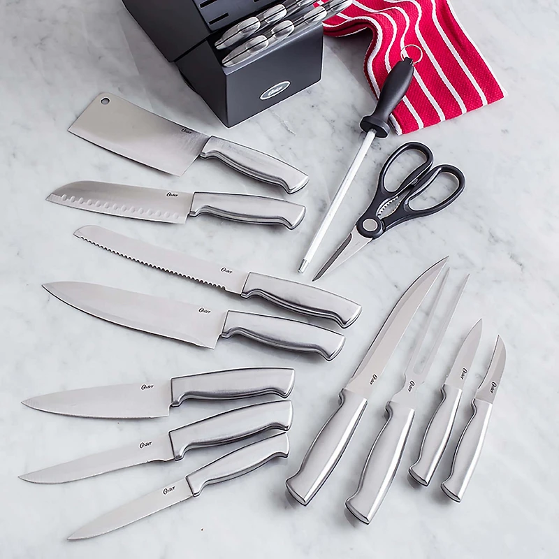 Oster Baldwyn Wood Knife Block with Knives - Set of 22