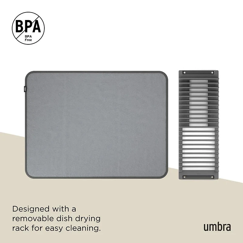 Umbra Udry Microfibre Drying Mat with Rack - Charcoal (24x18")
