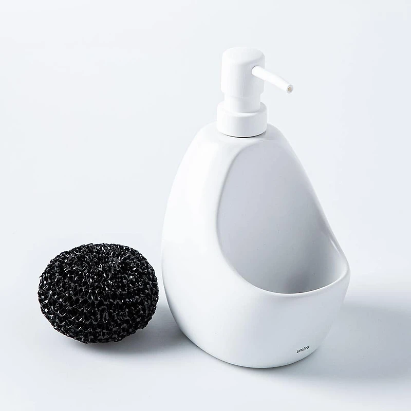 Umbra Joey Ceramic Soap Pump with Scrubber (White)