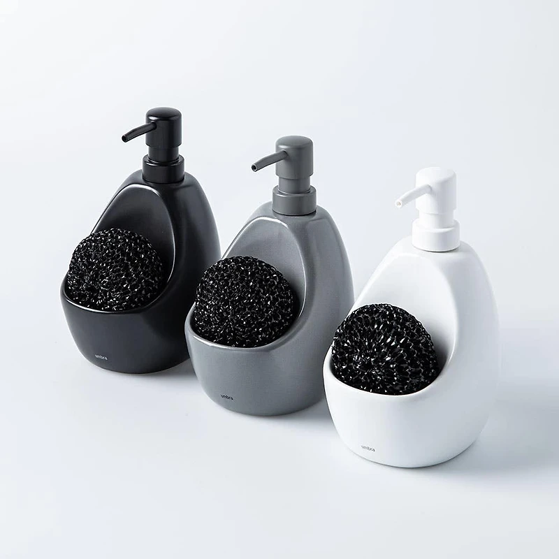 Umbra Joey Ceramic Soap Pump with Scrubber (White)