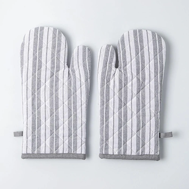 KSP Classic Stripe 100% Cotton Oven Mitt - Set of 2 (Light Grey)