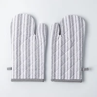 KSP Classic Stripe 100% Cotton Oven Mitt - Set of 2 (Light Grey)