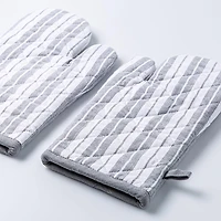 KSP Classic Stripe 100% Cotton Oven Mitt - Set of 2 (Light Grey)