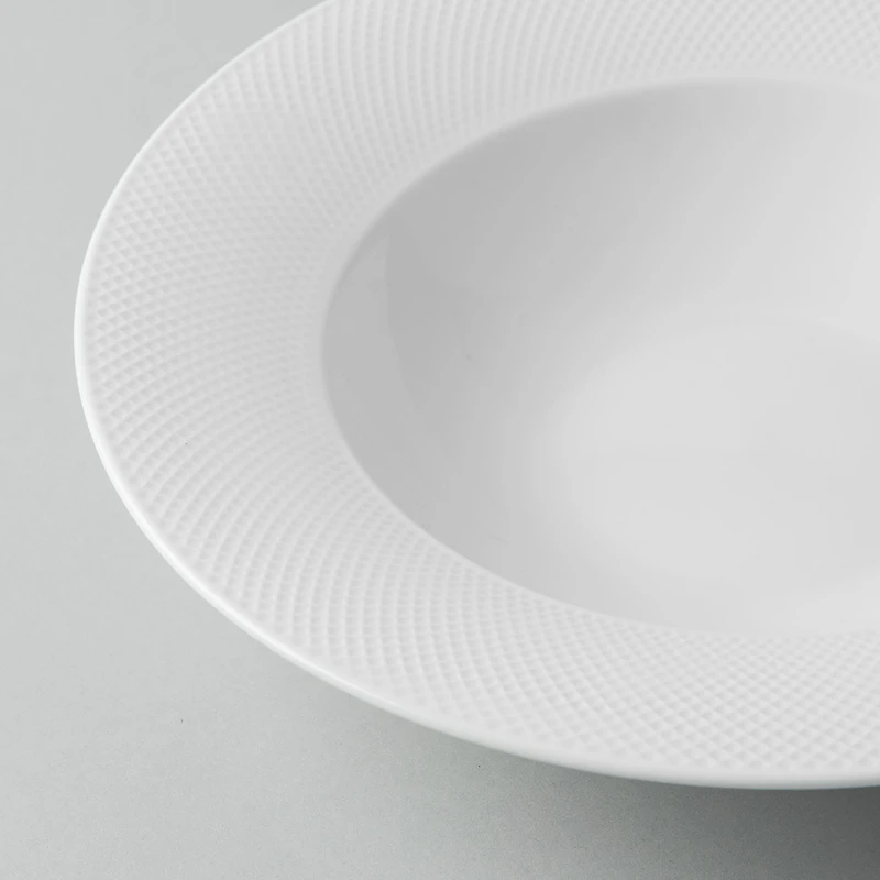 A La Carte 'Diamond' Porcelain Soup- Pasta Plate (White)