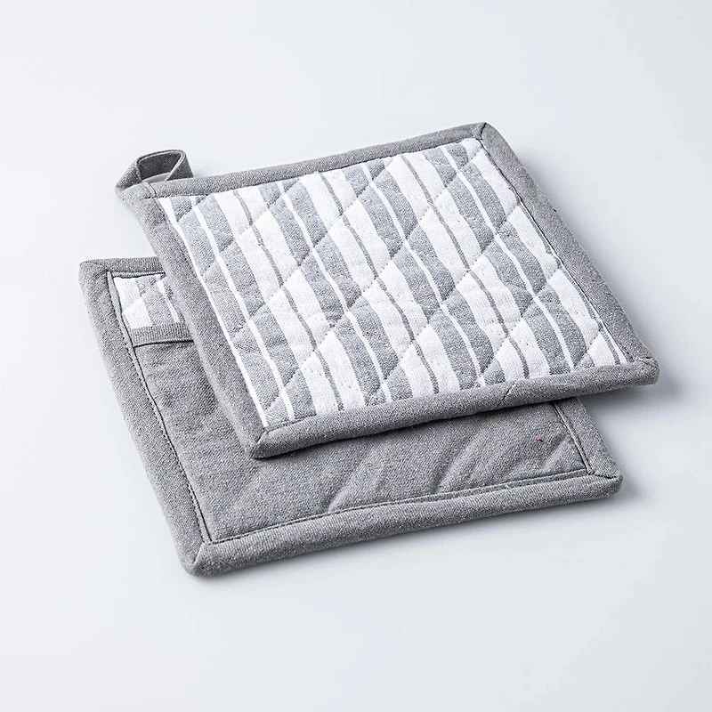 KSP Classic Stripe 100% Cotton Pot Holder - Set of 2 (Light Grey)