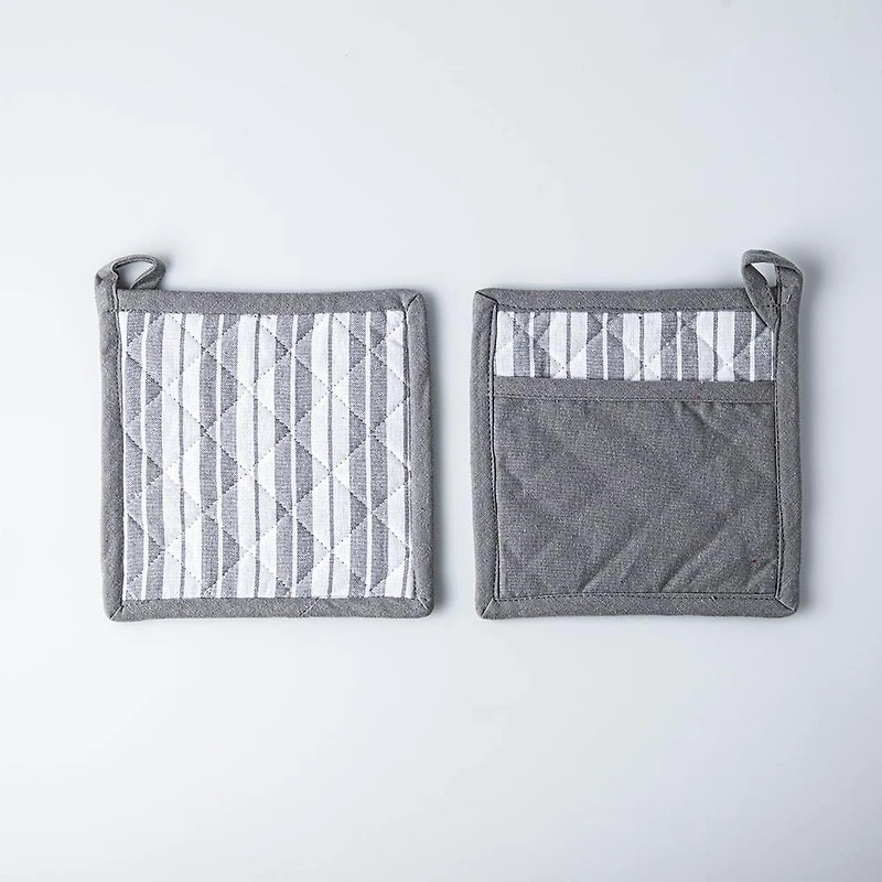 KSP Classic Stripe 100% Cotton Pot Holder - Set of 2 (Light Grey)