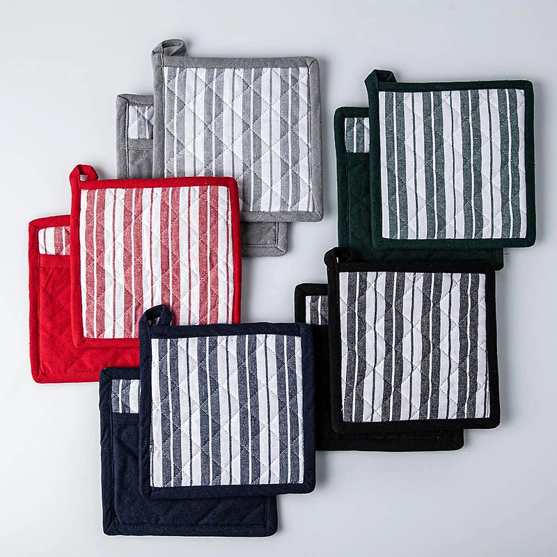 KSP Classic Stripe 100% Cotton Pot Holder - Set of 2 (Light Grey)