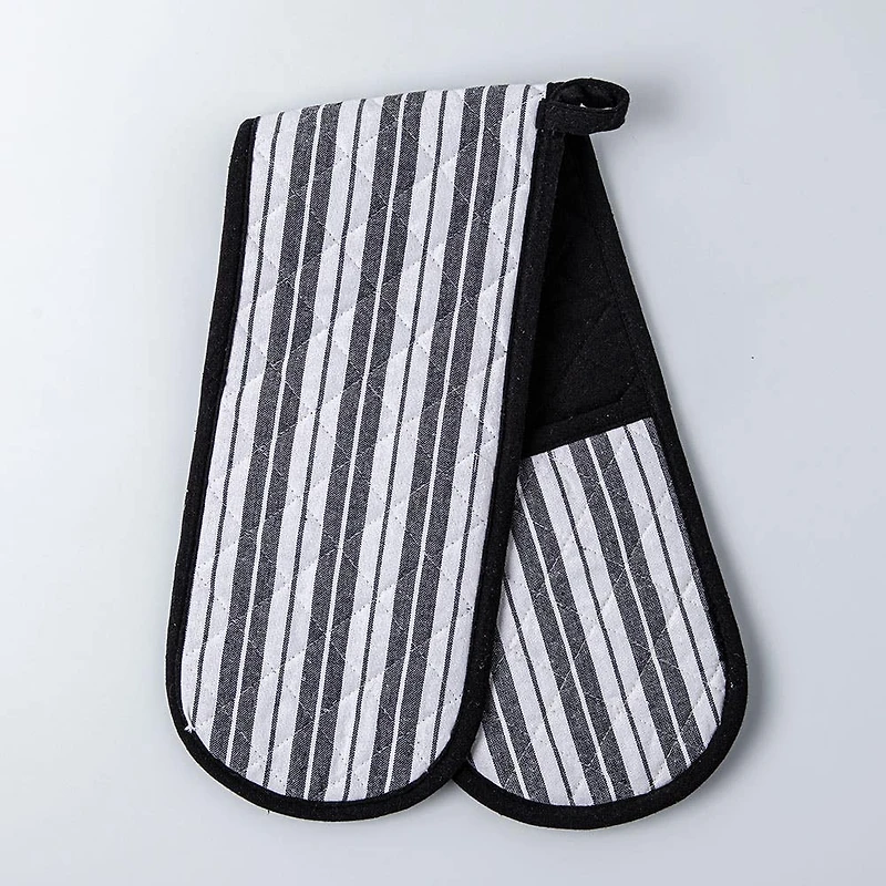 KSP Classic Stripe 100% Cotton Double Oven Mitt (Black)