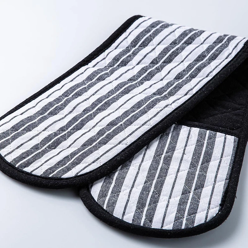 KSP Classic Stripe 100% Cotton Double Oven Mitt (Black)