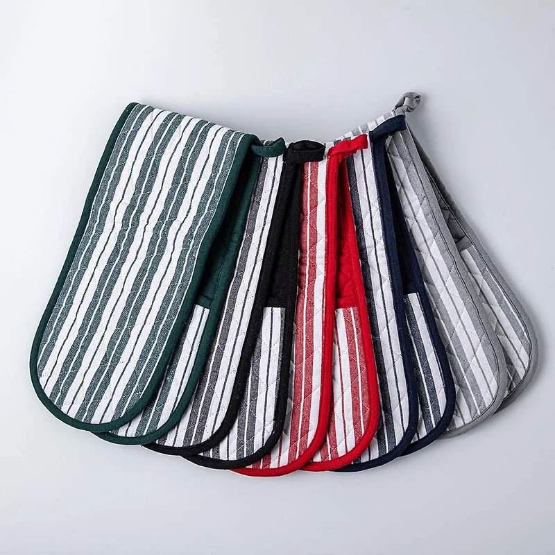 KSP Classic Stripe 100% Cotton Double Oven Mitt (Black)