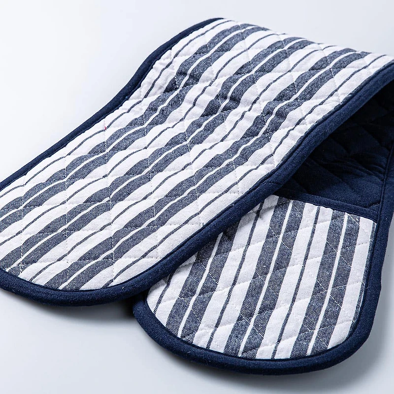 KSP Classic Stripe 100% Cotton Double Oven Mitt (Navy)