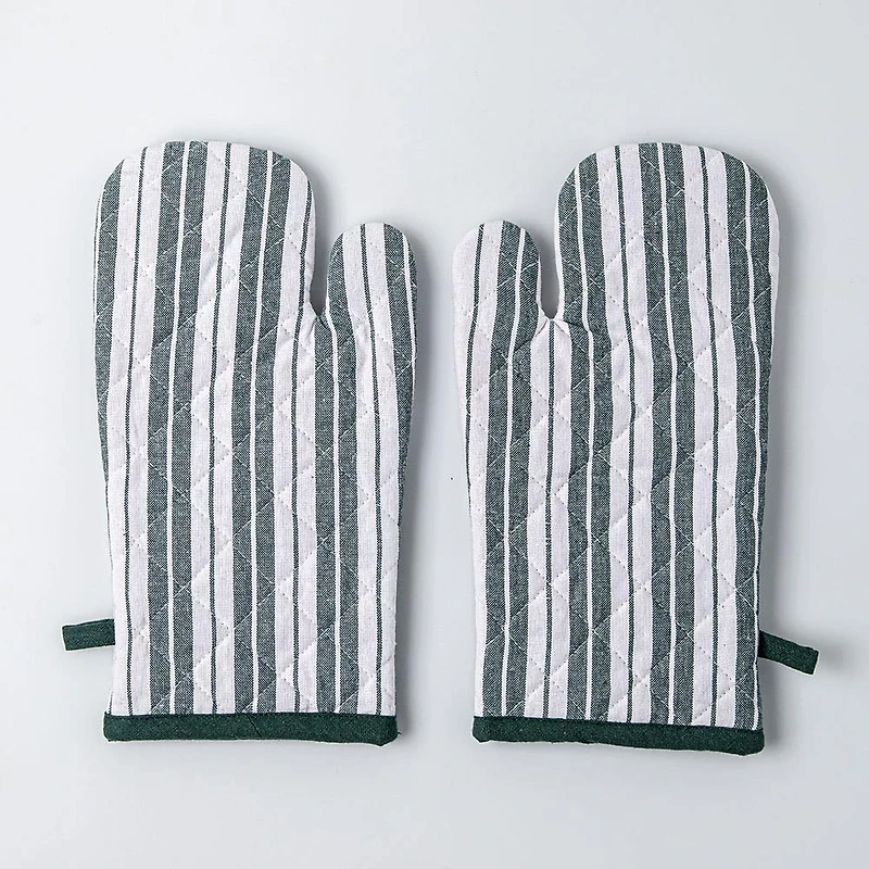 KSP Classic Stripe 100% Cotton Oven Mitt - Set of 2 (Dark Green)