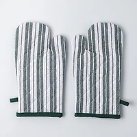KSP Classic Stripe 100% Cotton Oven Mitt - Set of 2 (Dark Green)