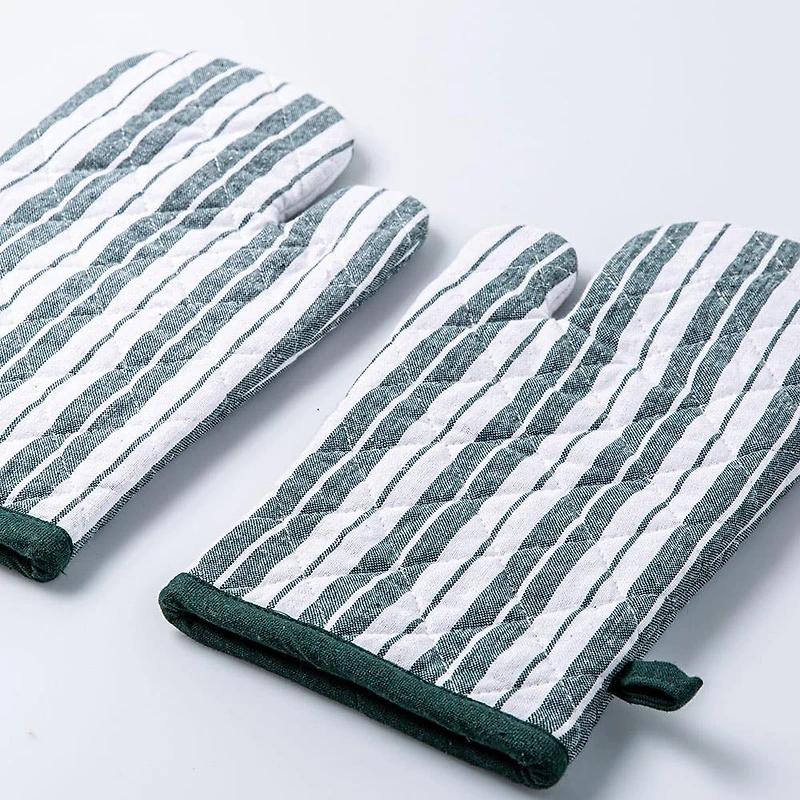 KSP Classic Stripe 100% Cotton Oven Mitt - Set of 2 (Dark Green)