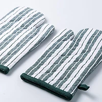 KSP Classic Stripe 100% Cotton Oven Mitt - Set of 2 (Dark Green)