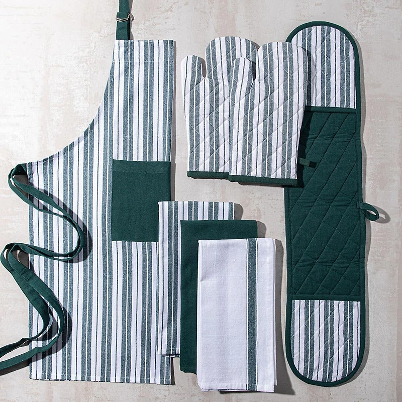 KSP Classic Stripe 100% Cotton Oven Mitt - Set of 2 (Dark Green)