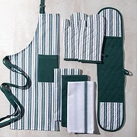 KSP Classic Stripe 100% Cotton Oven Mitt - Set of 2 (Dark Green)