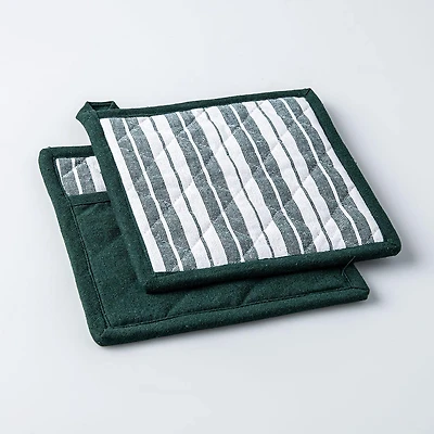 KSP Classic Stripe 100% Cotton Pot Holder - Set of 2 (Dark Green)