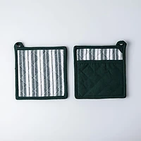 KSP Classic Stripe 100% Cotton Pot Holder - Set of 2 (Dark Green)
